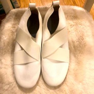 White new slip ons